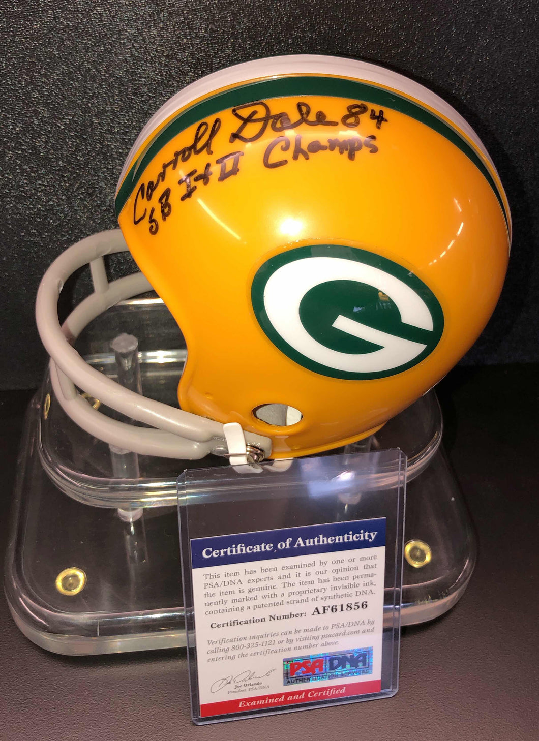 Carroll Dale Signed Green Bay Packers Mini Helmet PSA/DNA Authentication Services Certified