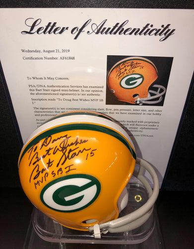 Bart Starr Signed Green Bay Packers Mini Helmet PSA/DNA Authentication Services Certified