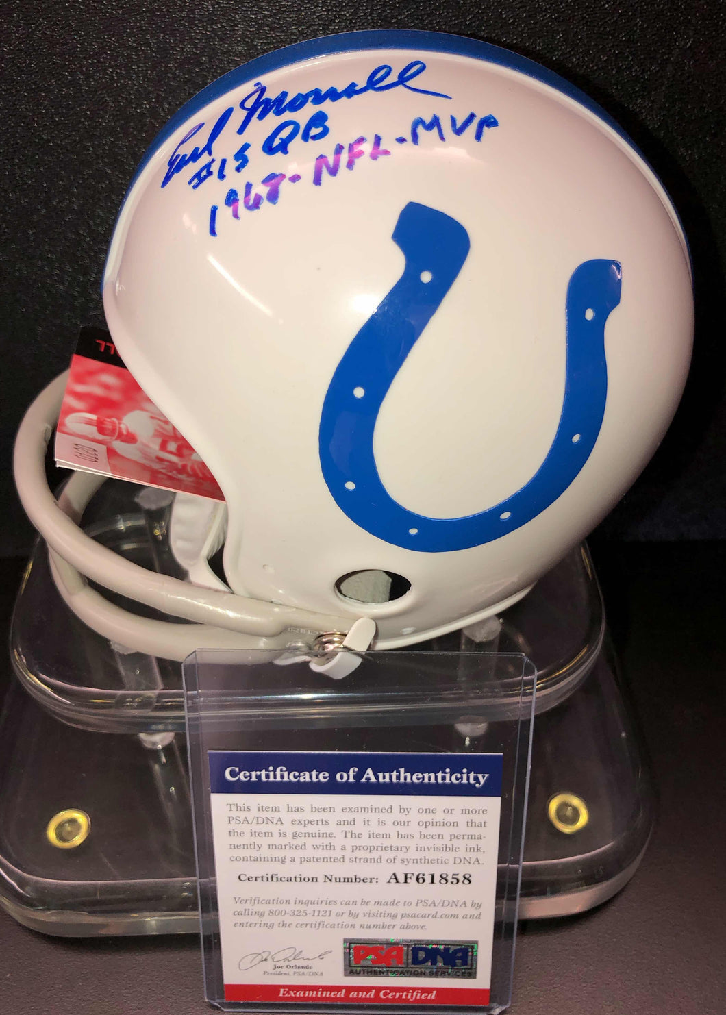 Earl Morrall Signed Baltimore Colts Mini Helmet PSA/DNA Authentication Services Certified