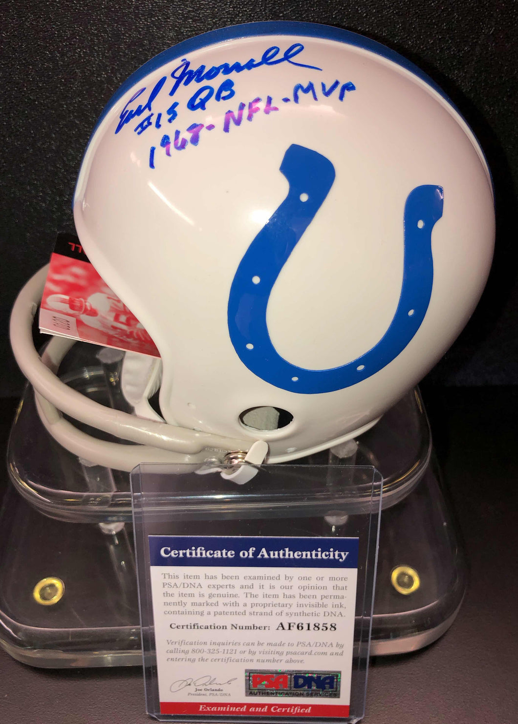 authenuc baltimore colts football helmet Earl Morrall Signed Baltimore Colts Mini Helmet PSA/DNA Authentication Services Certified