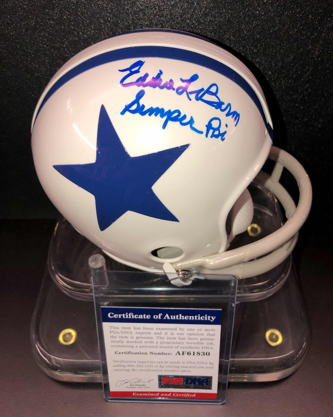 Eddie LeBaron Signed Dallas Cowboys Mini Helmet PSA/DNA Authentication Services Certified