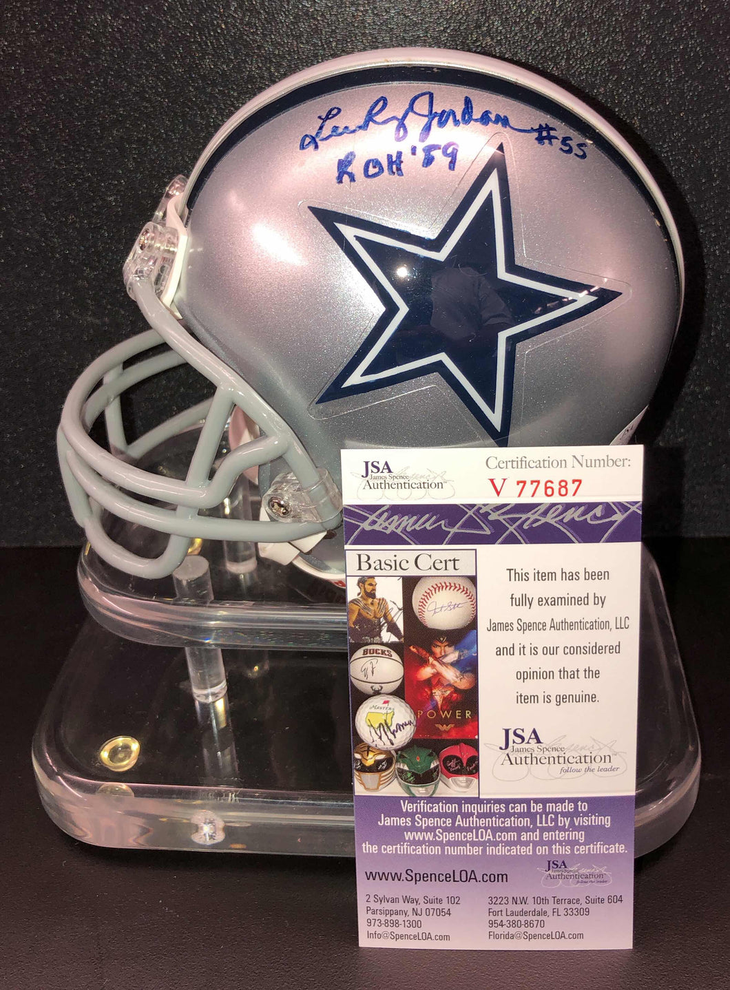 Lee Roy Jordan Signed Dallas Cowboys Mini Helmet JSA