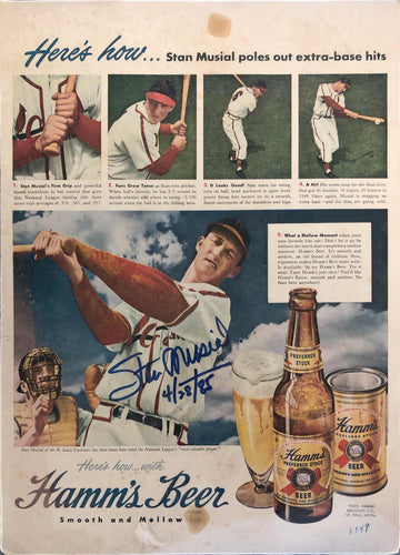 Stan Musial Signed Hamm’s Beer Advertisement